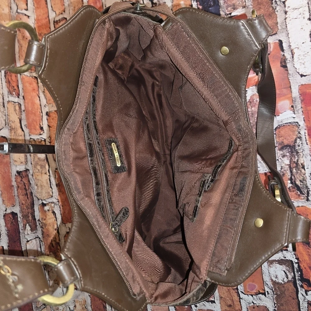 Charlie Lapson Hobo Bag Brown Crocodile Print